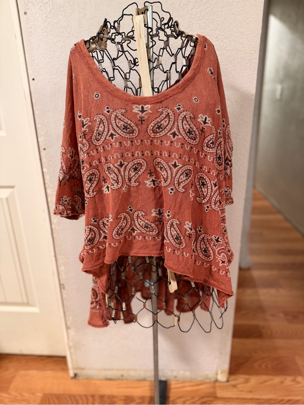 Free People Paisley Knit Top – Boho Babe’s Terracotta Dream (S)